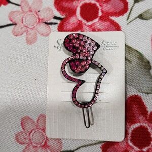 Double rhinestone heart barrette!!